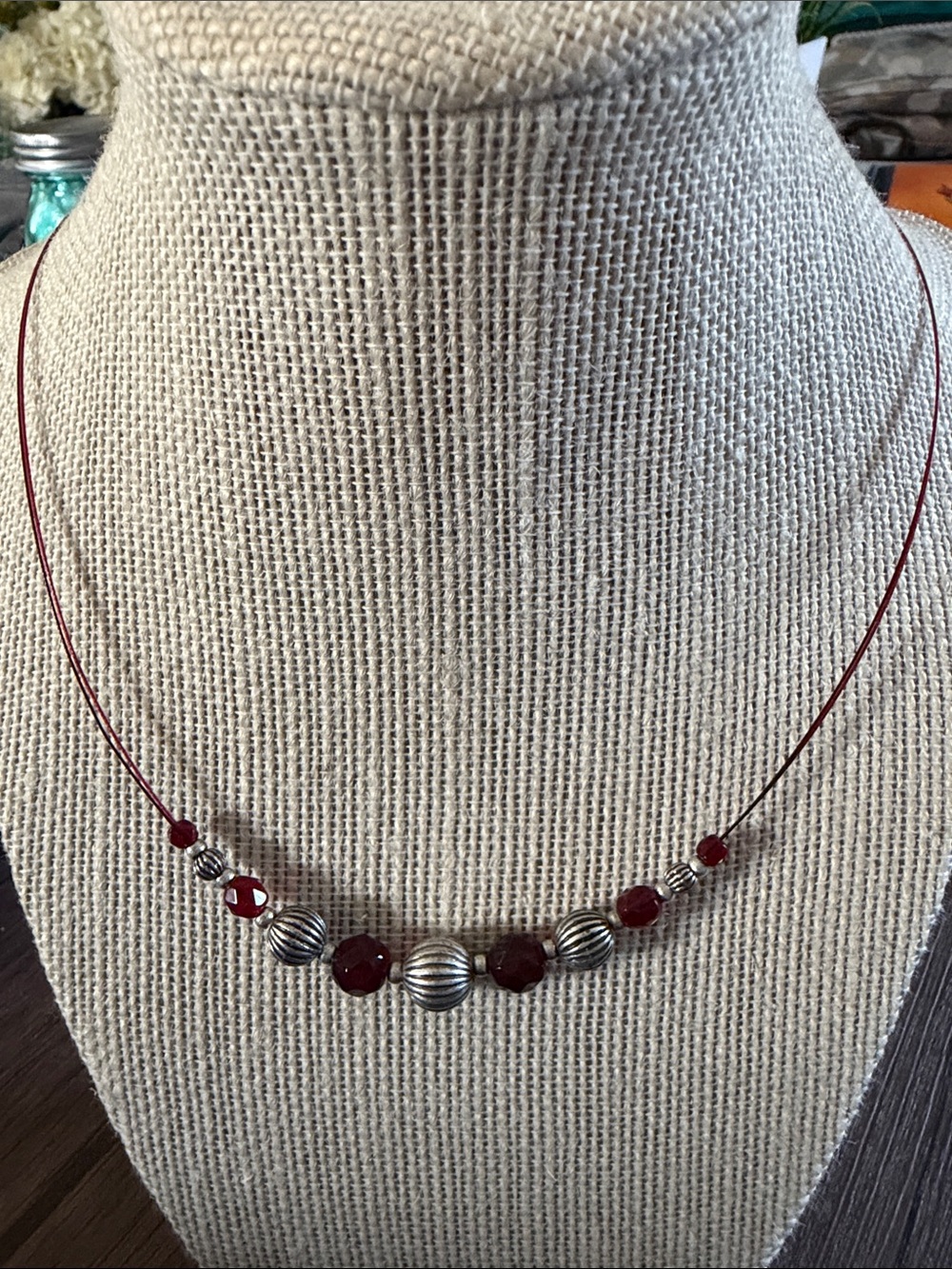 Lia Sophia Red Faceted Bead Necklace with Silver Accents
